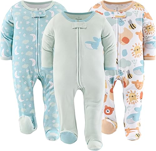 The Peanutshell Pijamas con pies para bebés, niños o niñas, para dormir y jugar, unisex, paquete de 3