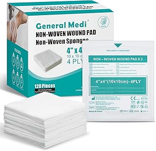 General Medi Sterile Gauze Sponges, 4" x 4" Non-Woven Wound Pads - Individually Wrapped Highly Absorbent Sponges Pads for Cushioning Minor Wounds, Cuts & Burns Wound Care (60 Packs, 120 Pieces Total)