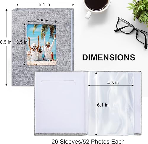 Miniatura 81 de Vienrose Álbum de fotos pequeño de 4 x 6 pulgadas, paquete de 2 mini libros de fotos con cubierta de lino, 26 páginas con capacidad para 52 Negro