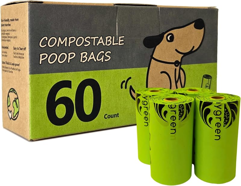 Bolsas Compostáveis para Fezes de Cães, Extra Grossas e Sem Perfume moonygreen, 60 unidades