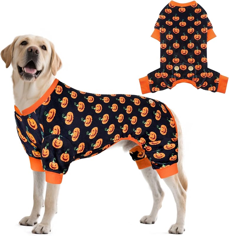 Pijama de Veludo para Cães com Estampa de Abóbora KYEESE – Tamanho Grande