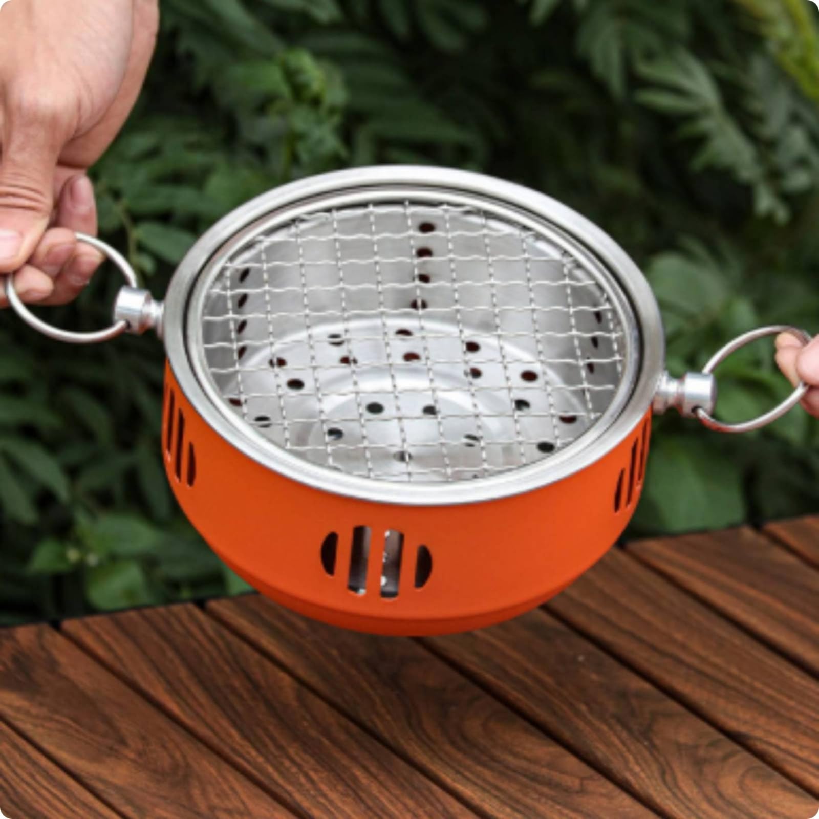 Griglia a Carbone Portatile con Corpo in Acciaio Inox per Campeggio E Picnic con Manico Griglia da 158 Cm Adatta per Uso Allaperto, Naturale