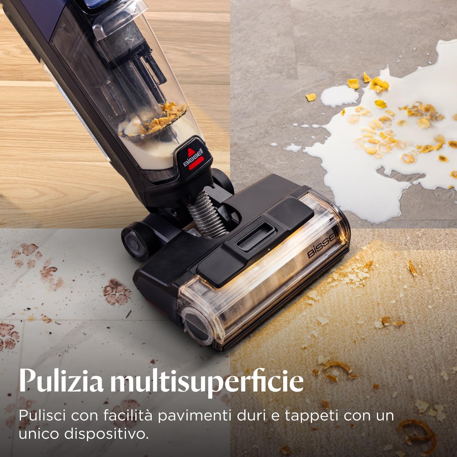 Bissell CrossWave HydroScrub, Aspirapolvere e lavapavimenti senza fili, potente pulitore multisuperficie per pavimenti, autonomia di 45 minuti, con pulizia dei bordi, faretti a LED, 4283N