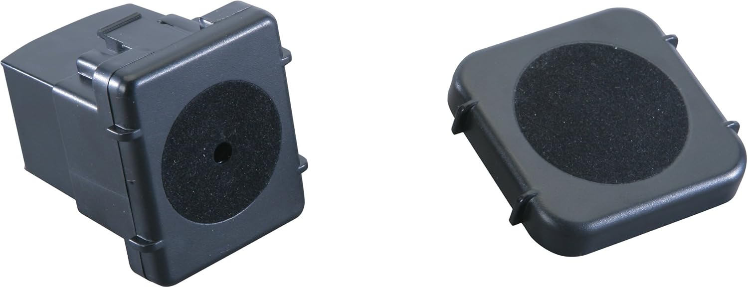 Two views of the watch holder, showing its front with a felt pad and its back with a spring mechanism.