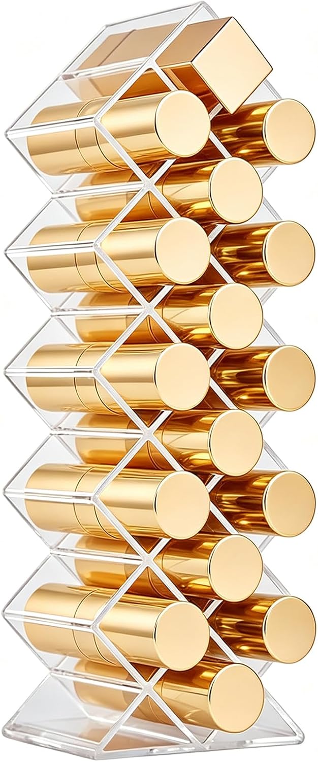 Lipstick Organizer, 16 Spaces Fish Shape Cosmetic Lip Gloss Tower, Clear Acrylic Rollerball Perfume Holder Novelty Mini Makeup Storage Rack for Bathroom Vanity Countertop (1, 16)