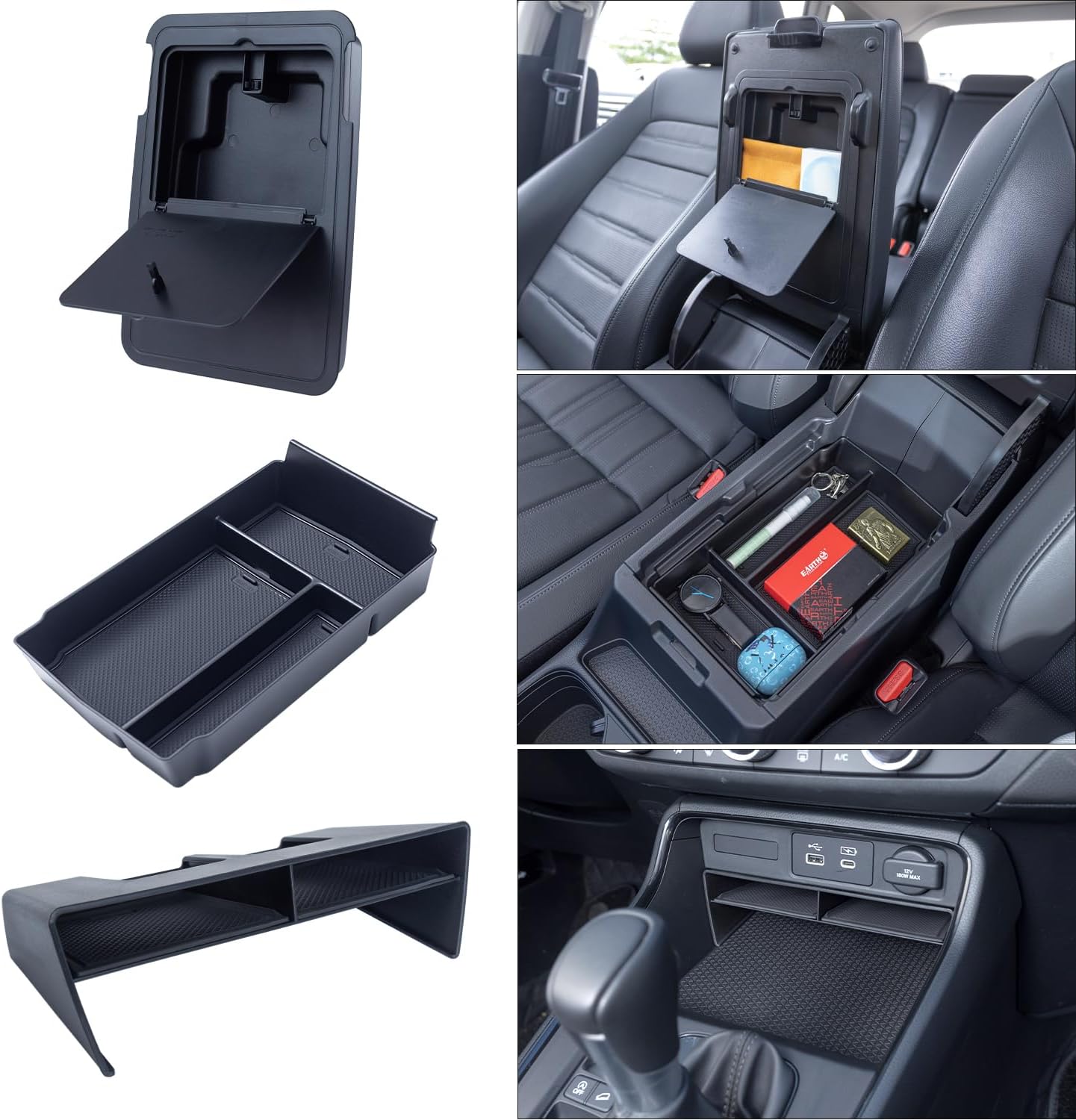 PIMCAR 3-Piece Center Console Organizer Set for 2023-2025 2026 Honda CR-V & CR-V Hybrid - Custom Fit Armrest Tray, Console Tray and Hidden Storage Box, Durable ABS Car Accessories