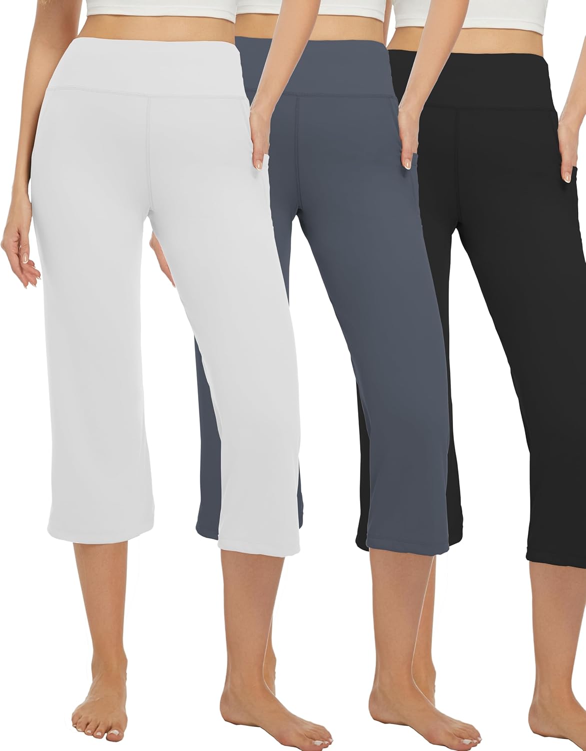 XFIFM 3 Pack Yoga Pants Women's Yoga Capris Pants High Waist Leggings Crop Athletic Exercise Workout Capris Straight Leg 21"