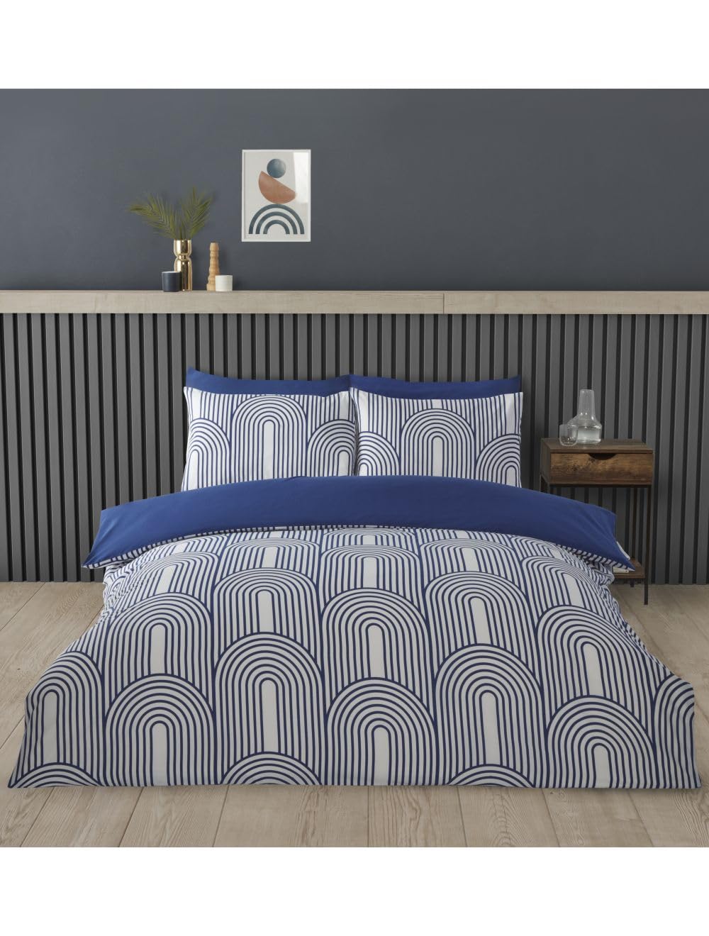 Duvet Cover Bedding Set with pillowcases, in Single, Double, King sizes, Reversible (King (U.K. Standard), Arches Blue)