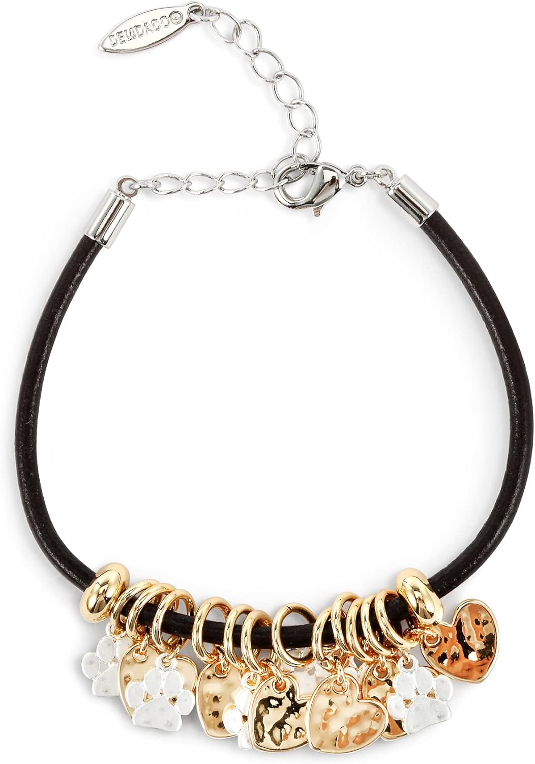 DEMDACO Pawprint y corazón metálico talla única que se adapta a la mayoría de pulseras de cuero y latón, cuero, latón, metal, Sin gemas.