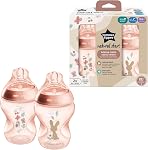 Biberons anti-colique Tommee Tippee Natural Start de 9 oz sans BPA, 0+ mois, tétine à débit lent semblable à un sein, auto-stérilisant, conçu pour une transition fluide entre le biberon et le sein, Fiesta, paquet de 6