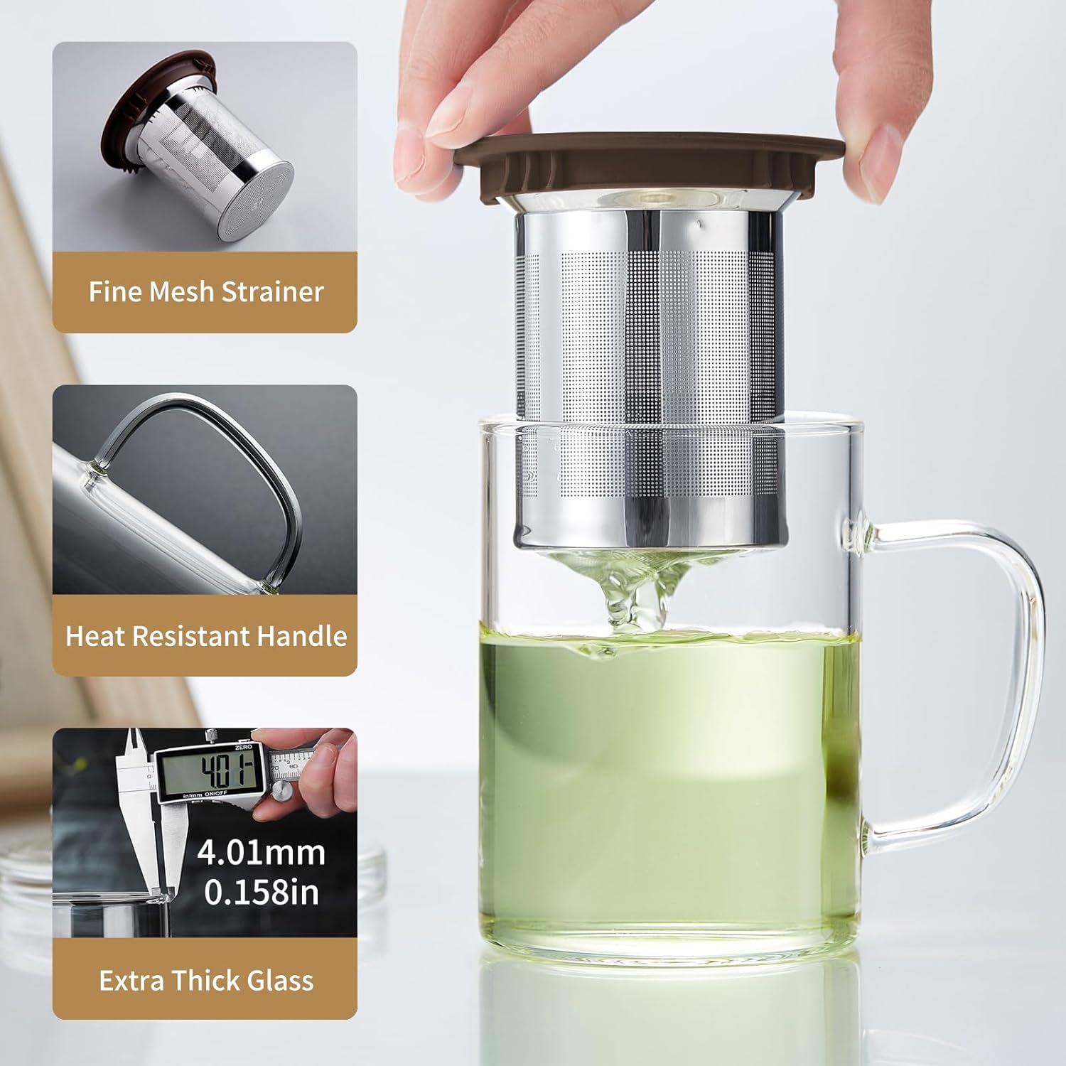 Glass Tea Cup with Infuser and Lid, 400ml Large Borosilicate Teacup, Clear Mug for Loose Leaf Tea, Blooming Tea, Tea Bags - Perfect Christmas or Birthday Gift for Women - Image 5