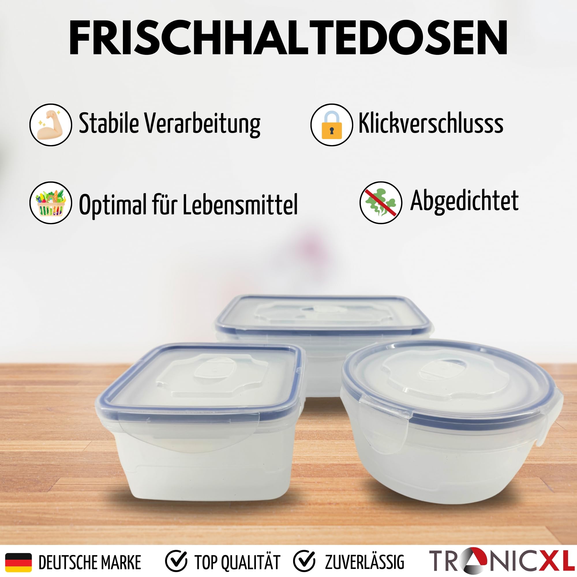 TronicXL 48 Teile Frischhaltedosen Set I 24 Dosen mit 24 Deckel Klick Frischhaltedose Klick System I Kunststoff Vorratsdosen spülmaschinenfest Gefrierdosen Gefrierbehälter BPA Frei