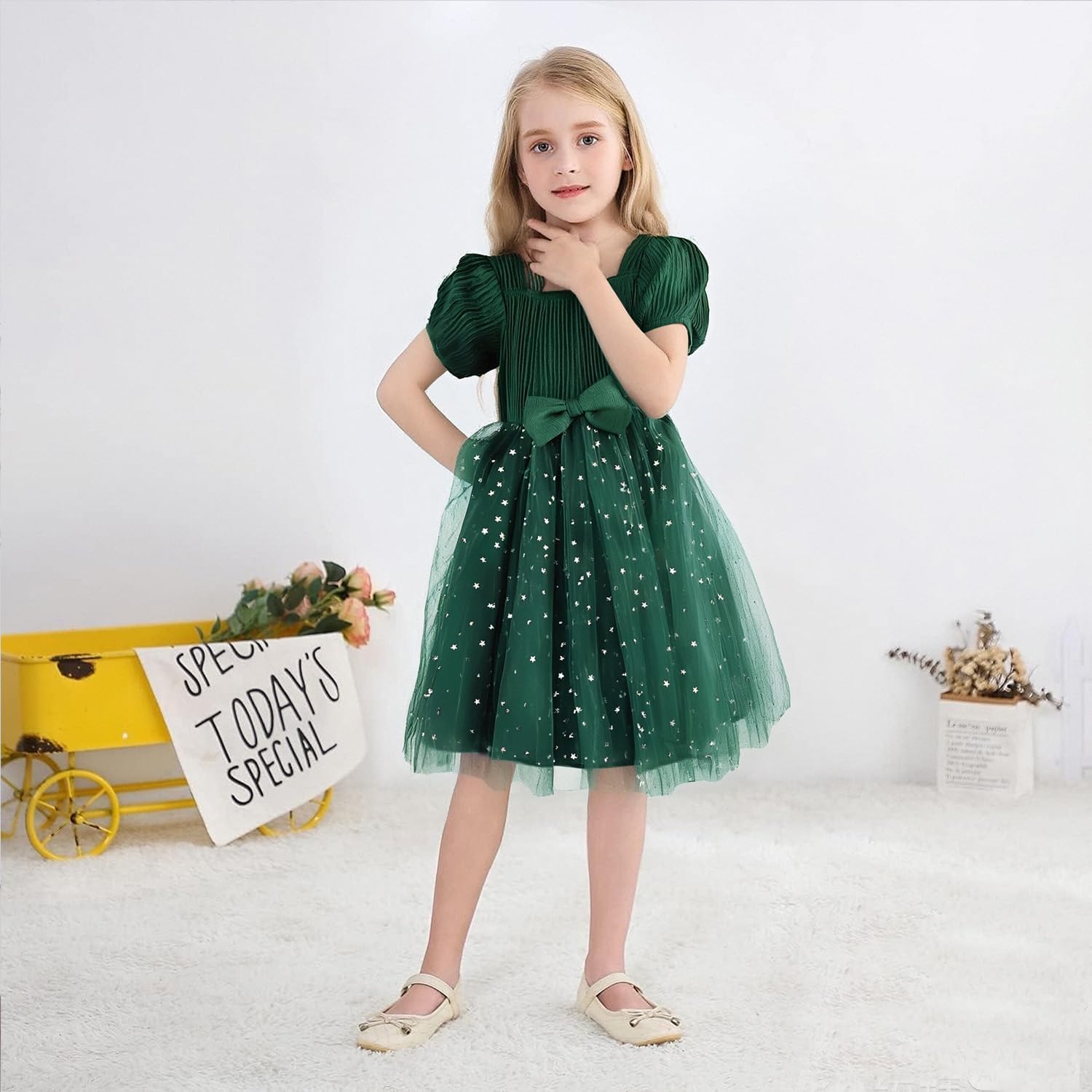 JBin Rich Girls Christmas Dress - Sequin Tulle Holiday Party Dress for Toddler Girls 3-7T, Easter Birthday Outfit - Image 5