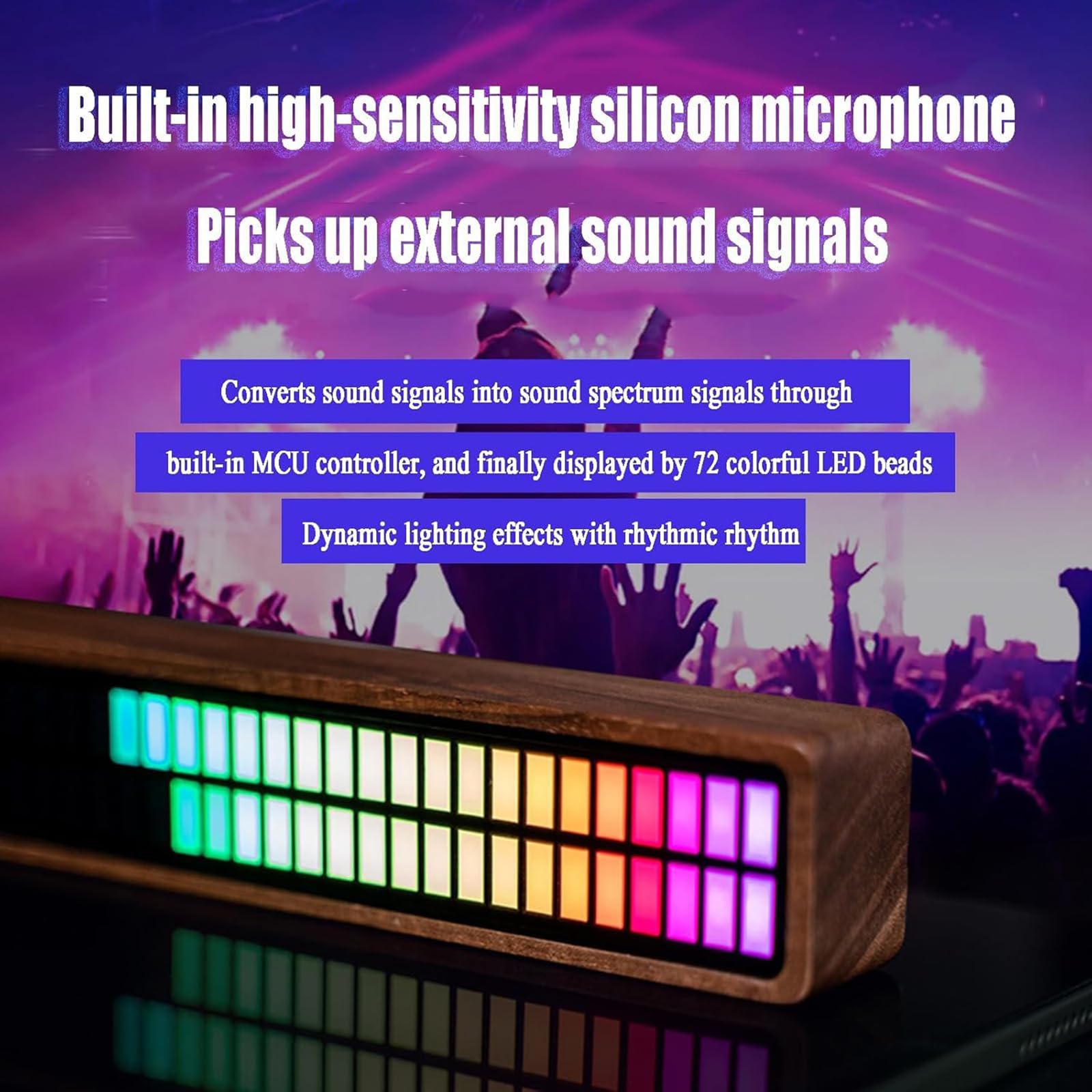 RGB Pickup Music Rhythm Lights, wyświetlacz spektrum muzyki LED synchronizacja muzyki RGB światło z 3 rodzajami dynamicznych świateł i wbudowanym mikrofonem, funkcja pamięci wyłączania