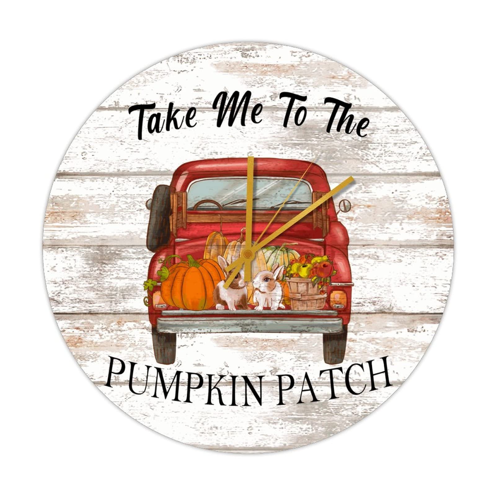Horloge en bois Thankful Pumpkin Farmhouse avec grand cadran silencieux de 38 cm