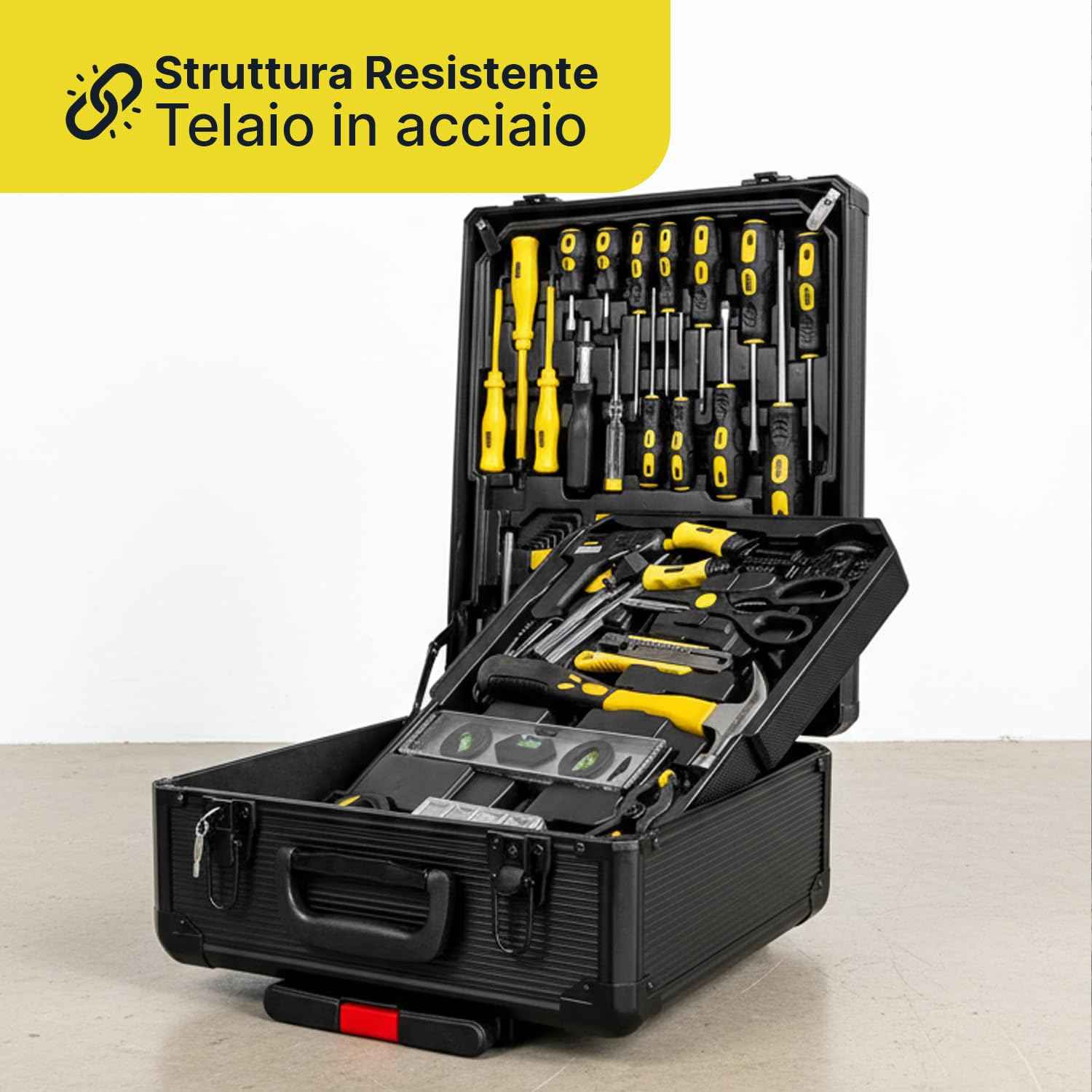 WINTEM - Trolley Porta Attrezzi 699 Pezzi Inclusi, Cassetta Attrezzi Completa, Acciaio Cromo-Vanadio (CR-V), Ruote Silenziate, Manico Telescopico e 4 Vassoi Estraibili, Kit Utensili, Casa e Officina