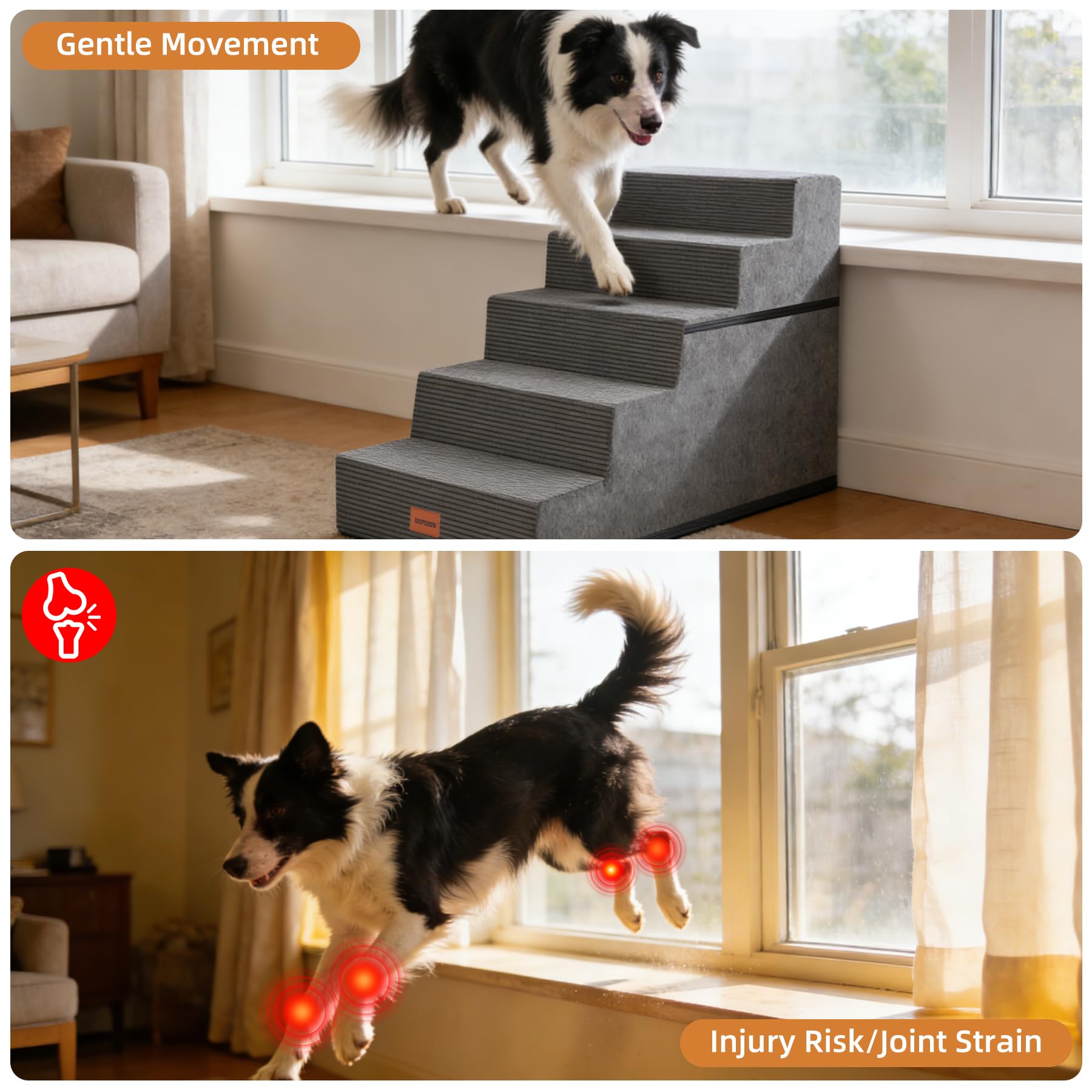 Escalera para perros pequeños 57 cm H, 5 escalones para mascotas de cama alta, entrada equilibrada antideslizante para mascotas para gatos medianos, escalera para perros interiores, color gris