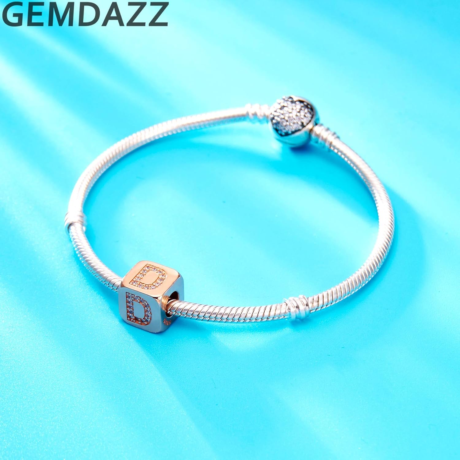 GEMDAZZ Dice Charm 26 Letters Beads with CZ, 925 Sterling Silver Initial A-Z Uppercase Alphabet Cube Charm fits Personalized Women Bracelet, Gifts for Birthday/Christmas/Friends/Family/Lover - Image 2