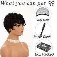 Vista 6 de Pelucas de corte Pixie para mujeres negras, pelucas cortas negras naturales con flequillo, pelucas de pelo corto para mujeres negras (negro)