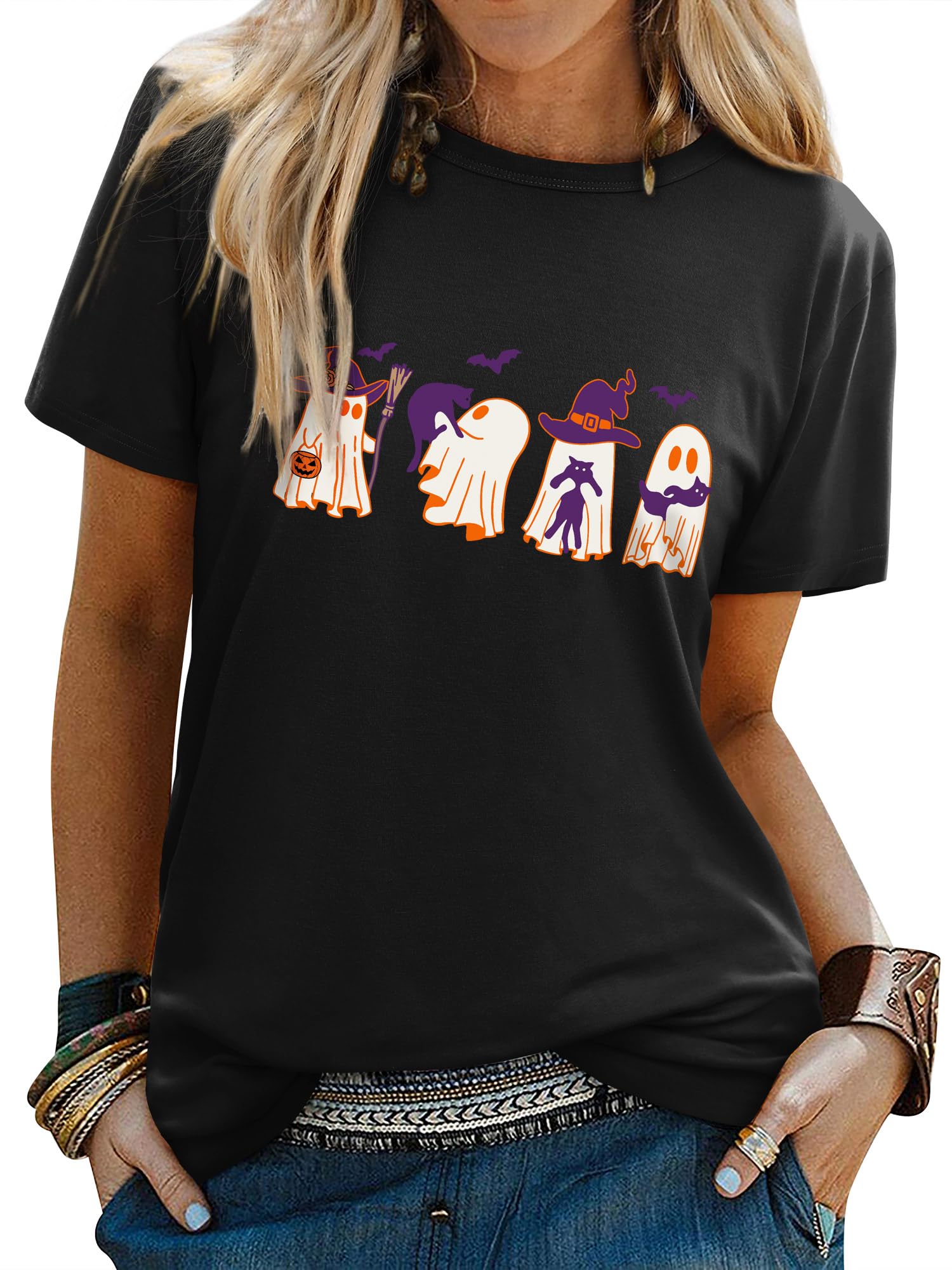 Yihelian T Shirts Frauen Halloween Hexe Grafik Druck Top Damen Kurzarm Rundhals Tshirt