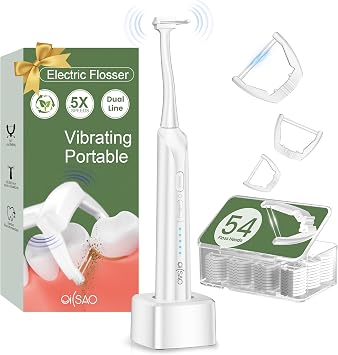 Electric Flosser Dual Line & Gentle, Power Flosser Starter Kit with 54 Refill Heads & 5 Modes,Dental Glide Floss Picks for Sensitive Gums, Tight Teeth, Back Molars & Daily Oral Care/Travel/Shower-W