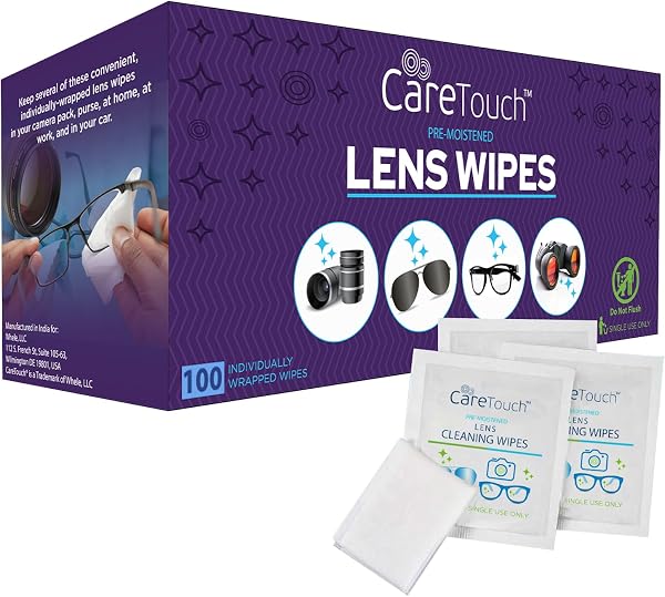 Care Touch Lens Wipes 100 Count Individually Wrapped