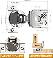 Vista 40 de Chibery 50 Pack 1-5/16" Overlay 3D Soft Close Concealed Hinge for Face Frame Door, Smooth Slow Self Closing Hinges, Satin Nickel, Hidden 105° Open