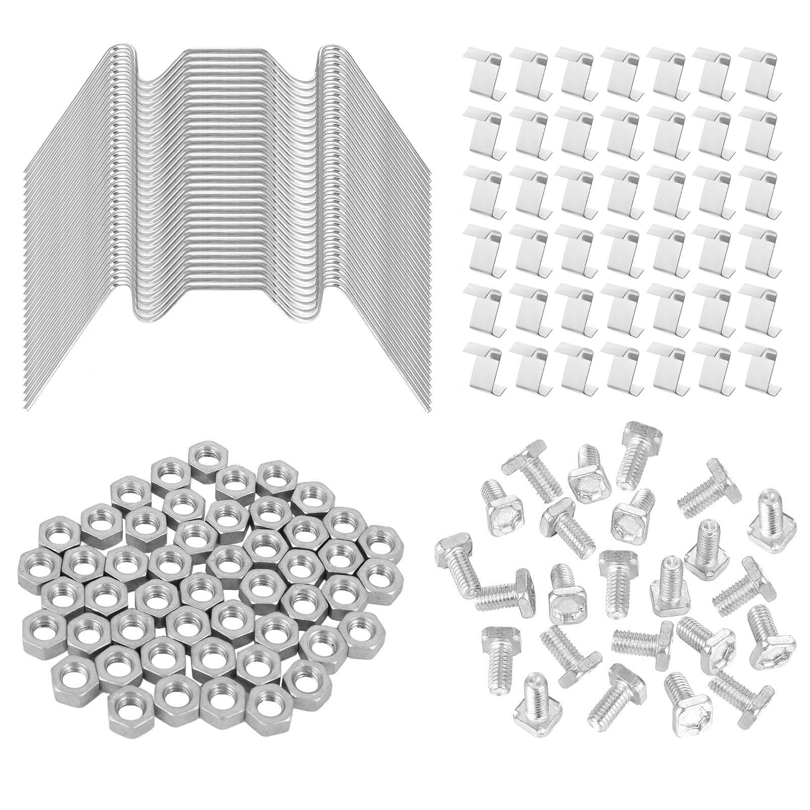 Elekee Silver Greenhouse Repair Kit - 100 Galvanised W Clips, 100 Overlap Stainless Steel Z Clips, 100 Aluminium Square Greenhouse Bolts & Nuts - M6 X 12Mm | Accessories, Fittings And Spares