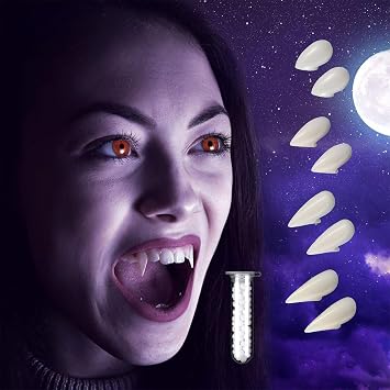 Vampire Fangs Teeth for Cosplay, 4 Sizes Realistic Fake Fangs with Adhesive for Halloween Props, Halloween Party Dress Up Horror Props for Adults