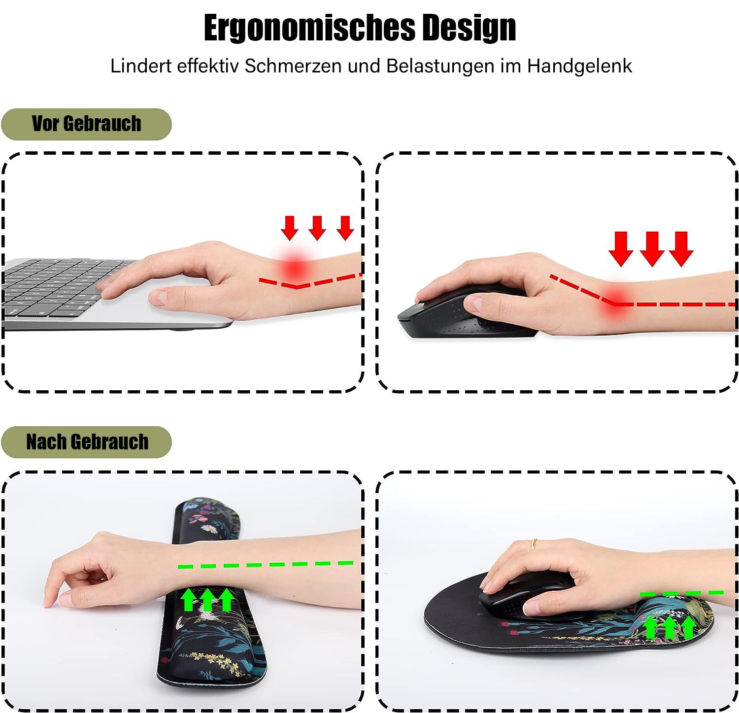 Set di Tappetini per Mouse 3 in 1, Tappetino Mouse Poggiapolsi + Appoggio per Polsi da Tastiera + Sottobicchiere, Mouse Pad Ergonomico per Computer Ufficio Casa Gioco, Facile Digitazione (B