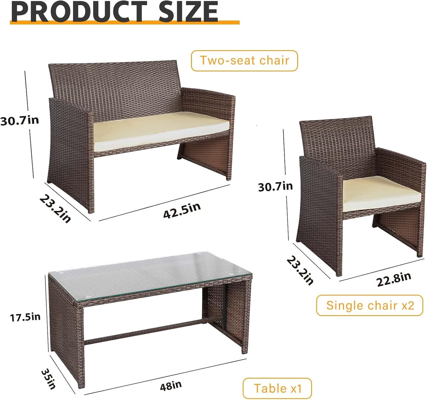 PAOLFOX 4 Pieces Patio Furniture Sets,PE Rattan Outdoor Furniture,Wicker Patio Furniture Sets,Patio Conversation Sets,Balcony Furniture Sets