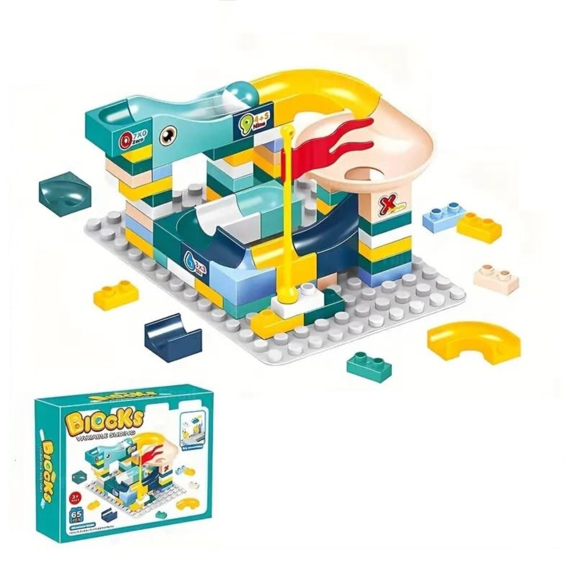 Block DIY Slide 66 PCS - Marble Run Track Building Toy for Kids 6+ | Creative Funnel Slide Set for Learning & Fun-image-19