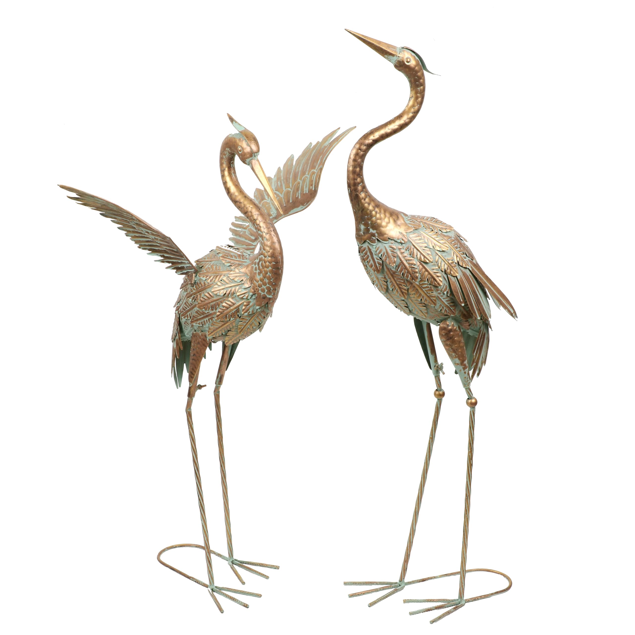 TERESA'S COLLECTIONS Garden Decor, Set of 2 Cranes Garden Decor, 33-39", Elegant Cranes with Golden Painting, Waterproof Metal Garden Statue, Herons Gifts Birthday Gifts for Women Mom