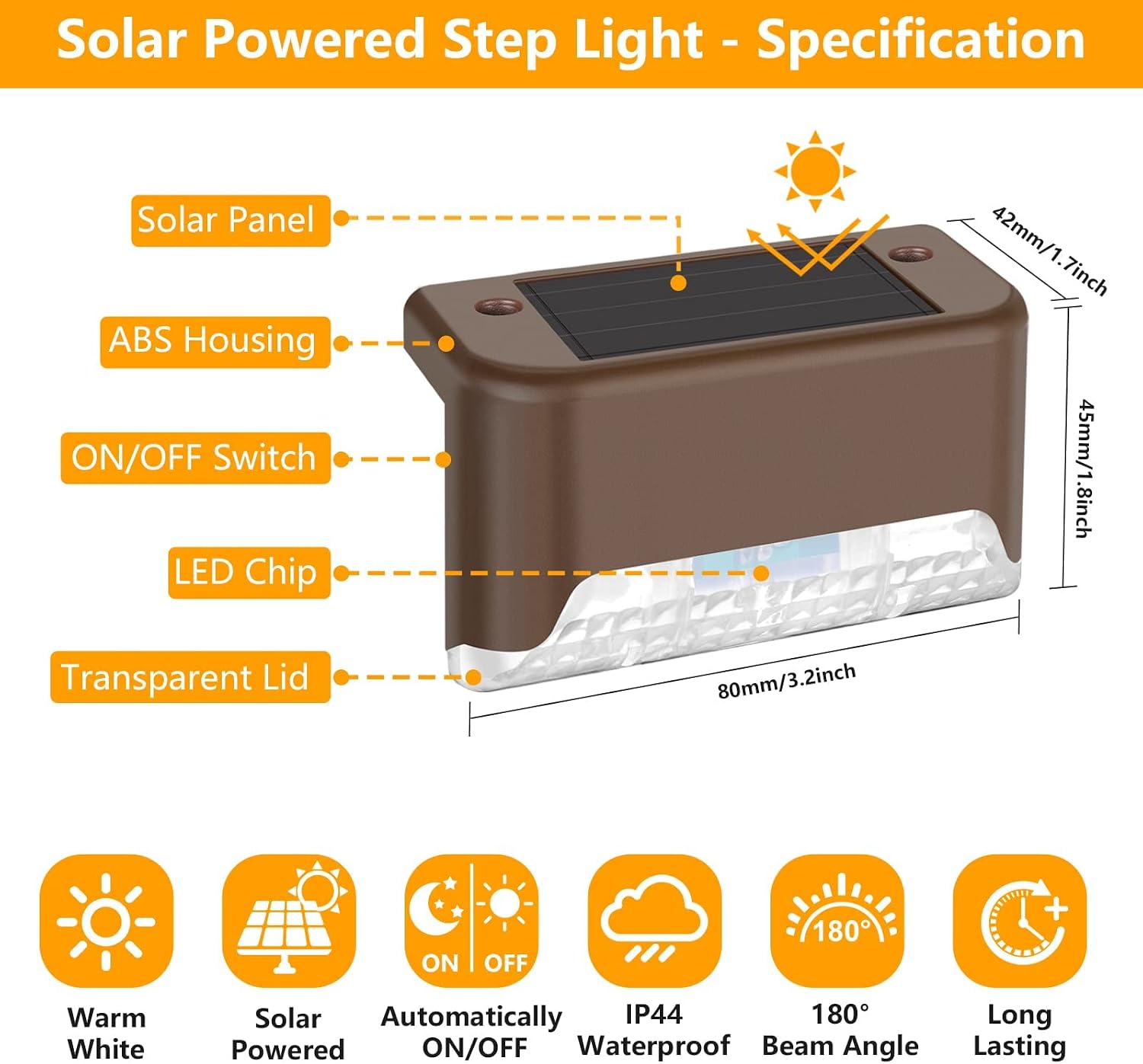 MAXvolador 20-Pack Solar Deck Lights, Solar Powered Step Light Waterproof, LED Outdoor Fence Lighting Bronze Finished for Decks Stairs Patio Path Yard Garden Decor, Warm White