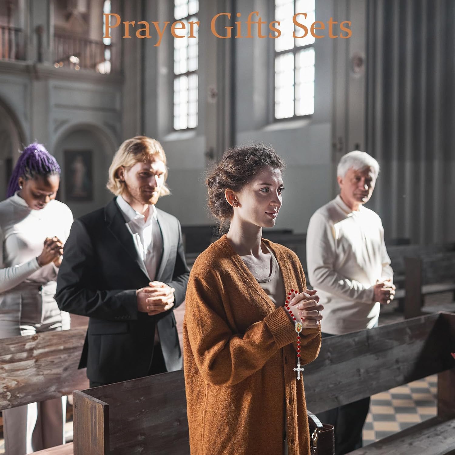 Red Rosary Beads Necklace Our Lady of Guadalupe Virgen De Guadalupe Scented Catholic Gifts with Gift Bags Cards Wooden Scented Beads for Women Men Baptism First Communion Party Favors