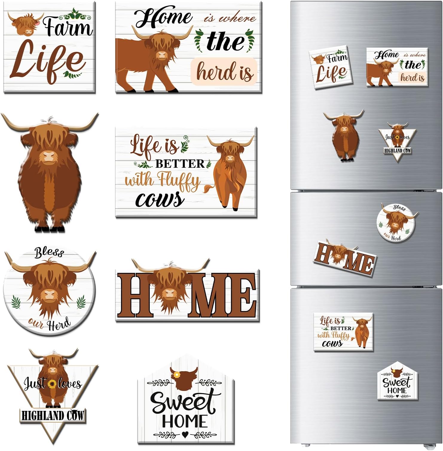 Farmhouse Highland Cow Refrigerator Thrist 8PCS Farm Animal Refrigerator
