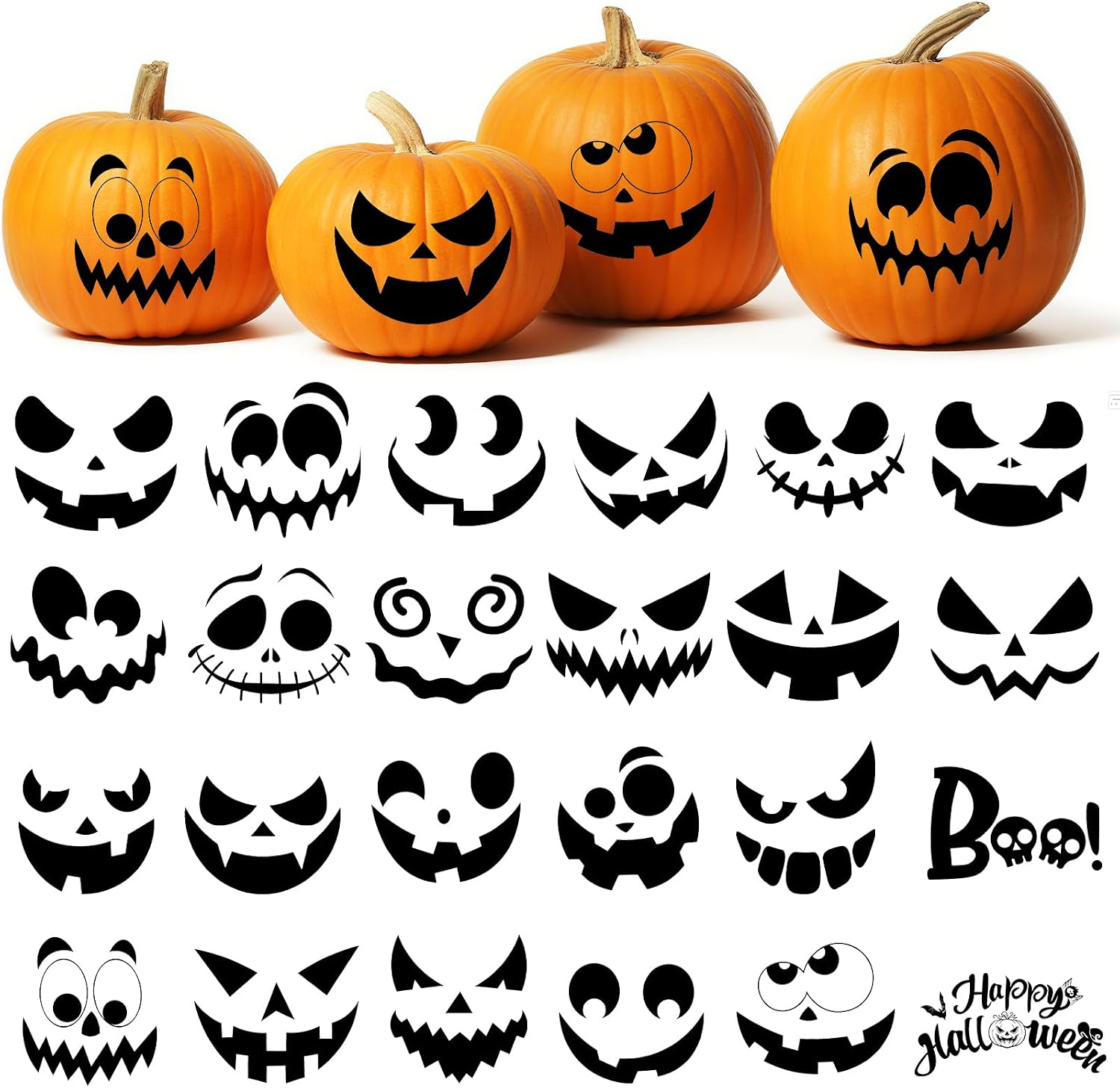 DERAYEE 24PCS Pumpkin Decorating Stickers Craft Kits, Fun Pumpkin Face Stickers Make Jack-O-Lantern Face Craft Decals for Halloween Party Favors Supplies DIY Activities Games Gifts (6 Sheets, Black)