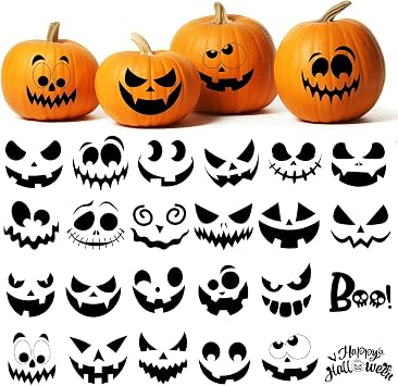 DERAYEE 24PCS Pumpkin Decorating Stickers Craft Kits, Fun Pumpkin Face Stickers Make Jack-O-Lantern Face Craft Decals for Halloween Party Favors Supplies DIY Activities Games Gifts 6 Sheets, Black