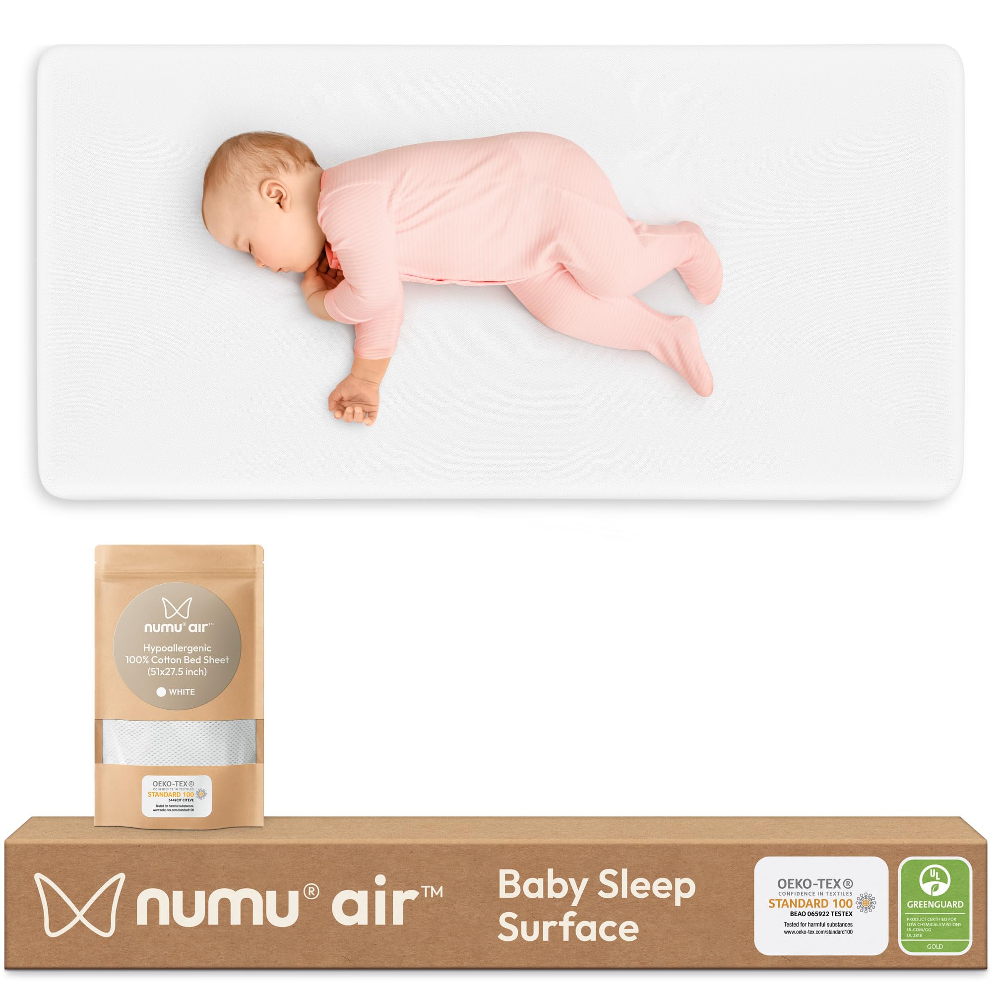 NUMU Air Baby Sleep Surface: Air Net Breathable Crib Mattress for Fast CO2 Dispersion; Permeable Baby Mattress to Prevent Fluid Pooling; Crib Mattress for Air Circulation; Orthopedic Mattress for Crib