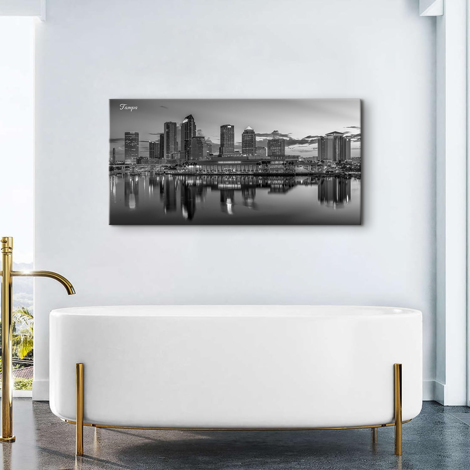 Tampa City Skyline Wall Art Florida Canvas Wall Decor Black and White Cityscape Panoramic Poster Prints Modern Urban Skyscraper Landscape Paintings Living Room Bedroom Office Home Decorations 20x40
