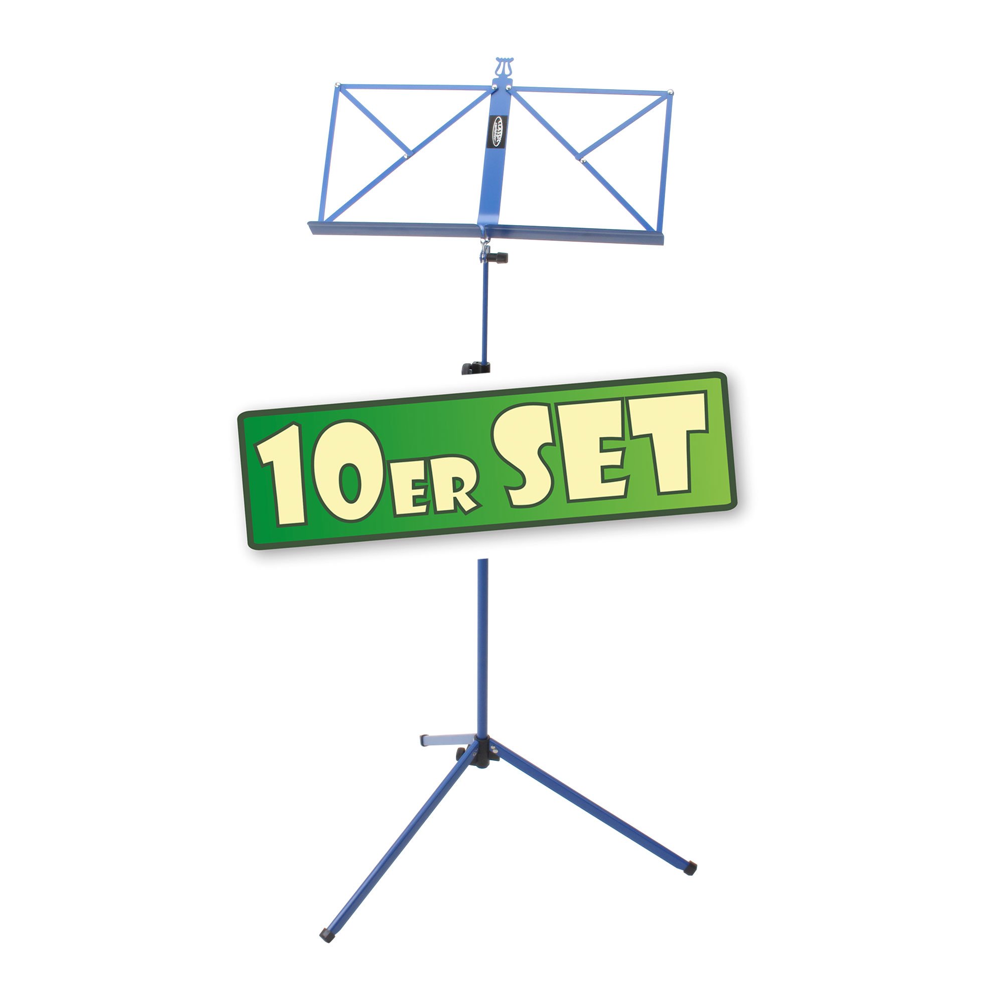 Classic Cantabile Notenständer Medium 10x Set - mittelschwere Ausführung - robuste Klemmschrauben - mit Haltebügel an der Auflageflächen - rutschfeste Gummifüße - Aufstellhöhe: 65-130 cm - Blau