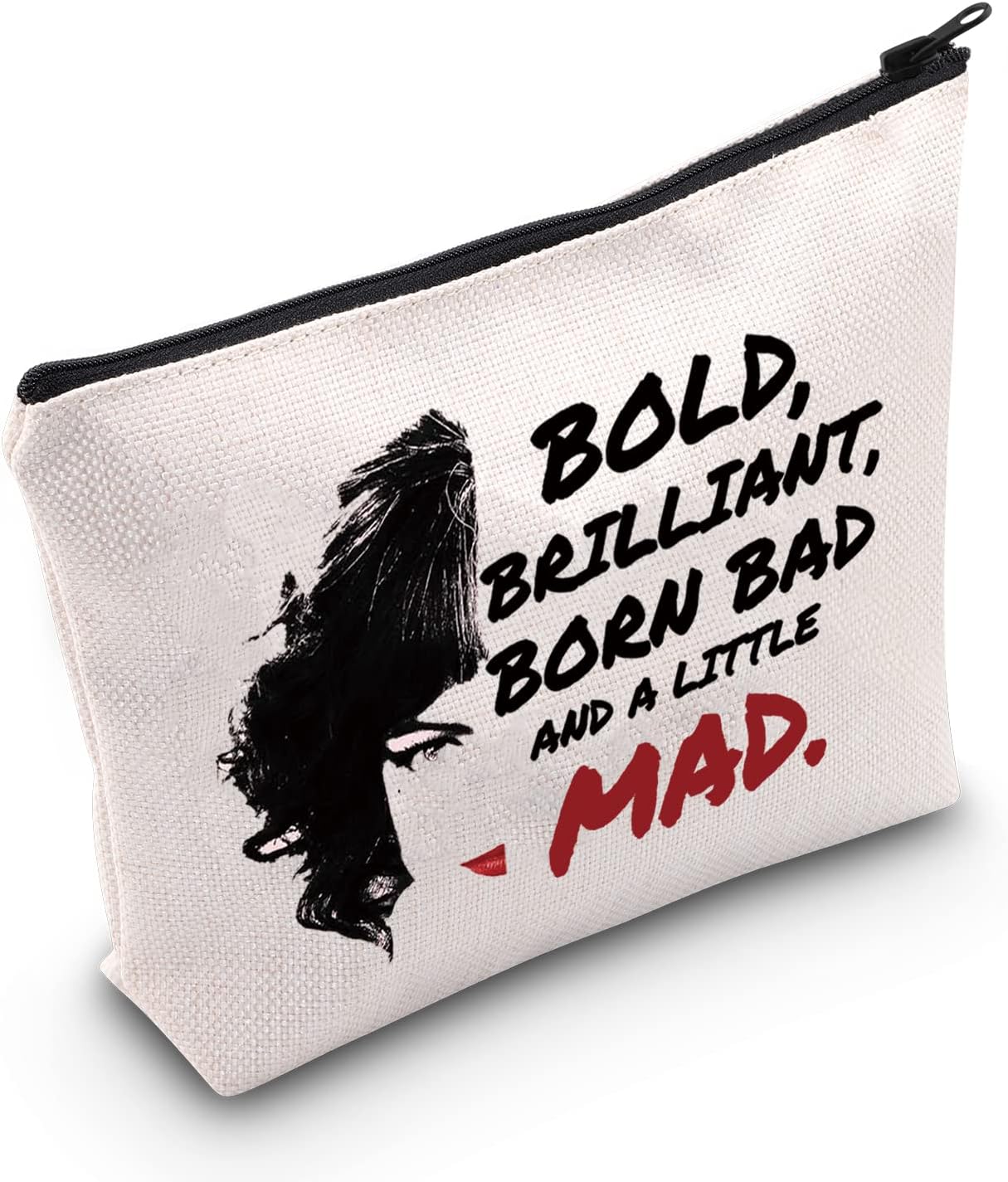 LEVLOVillain Deville Quote Cosmetic Bag Villain Movie Fans Gift Born Brilliant Bad And Alittle Mad Makeup Zipper Pouch Bag