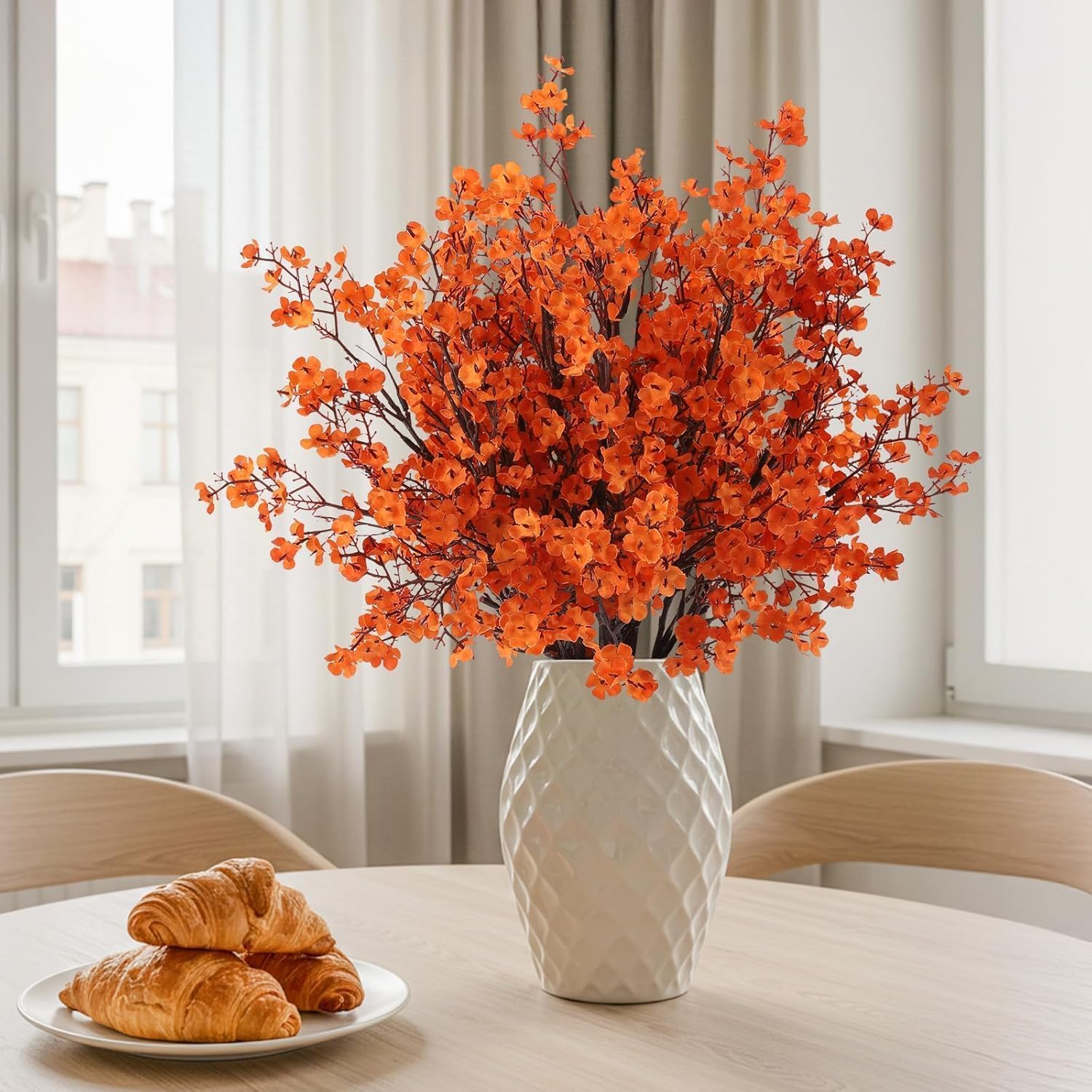 N&T NIETING Künstliche Schleierkraut, künstliche Blumen, Babyatem, 12 Stück, fühlen sich echt an, für DIY-Hochzeitsstrauß, Party, Tischdekoration, Blumenarrangements und Heimdekoration (orange)