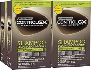 Just For Men Kit Shampoo Para Canas, Control GX Shampoo Desvanecedor Progresivo de Canas, 4 Paquetes de 118ml Cada
