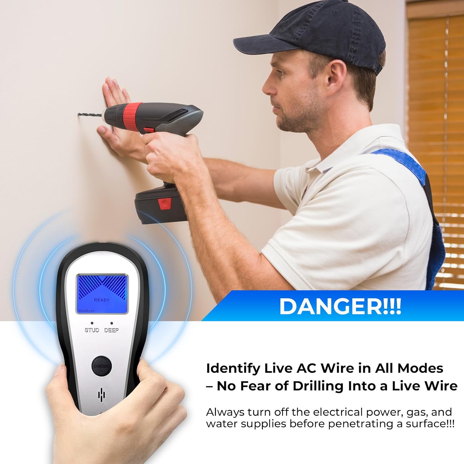 Stud Finder Wall Scanner, Electronic Stud Sensor Detector with LCD Display & Deep Scan, Beam Finders for Center & Edge of Wood, Metal,Live AC Wire,Metal Studs,Joist,Metal Pipe,Drywall Framing