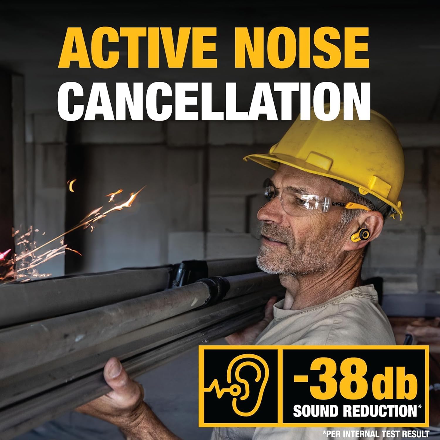 DEWALT Jobsite Pro X2 True Wireless Work Earbuds — ANC Active Noise Cancelling, Glove-Friendly Dial Control, 40+ Hour Runtime, IP54 Water Resistant, 4 EQ Modes, Bluetooth thumbnail