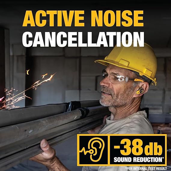DEWALT Jobsite Pro X2 True Wireless Work Earbuds ANC Active Noise Cancelling, Glove-Friendly Dial Control, 40+ Hour Runtime, IP54 Water Resistant, 4 EQ Modes, Bluetooth