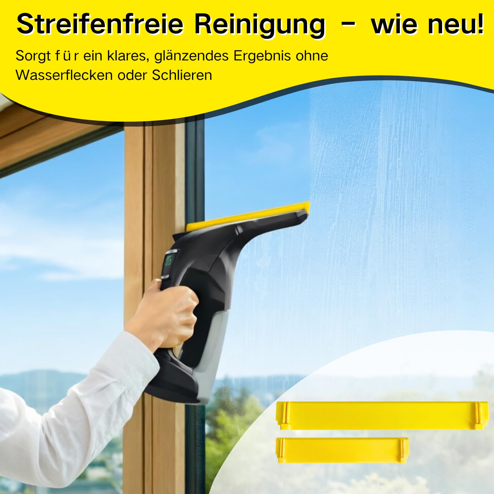 6 Stück Zubehör passend für Kärcher Fenstersauger: 4 Stück Mikrofaser-Wischbezüge und 2 Stück Ersatz-Gummilippen, Fensterreiniger Ersatzteile Kompatibel für Kärcher Fenstersauger WV6 WV6 Plus WV7