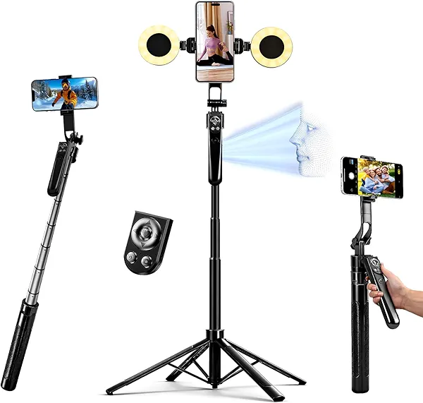 Auto Face Tracking Selfie Stick Tripod for iPhone Android with Light 360 Rotation That Follows Your Movement 70" Camera Tripod Stand with Remote for Content Creator Vlog Live Stream Video Recording