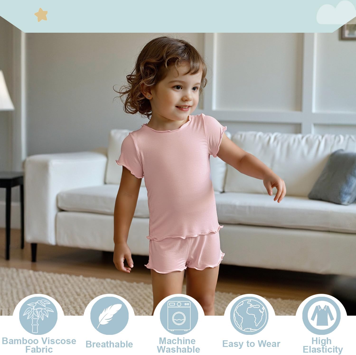 Zanie Kids Toddler Summer Pajamas 2 Piece Set Short Sleeve PJs Cooling Sleepwear Viscose Made from Bamboo - Image 2